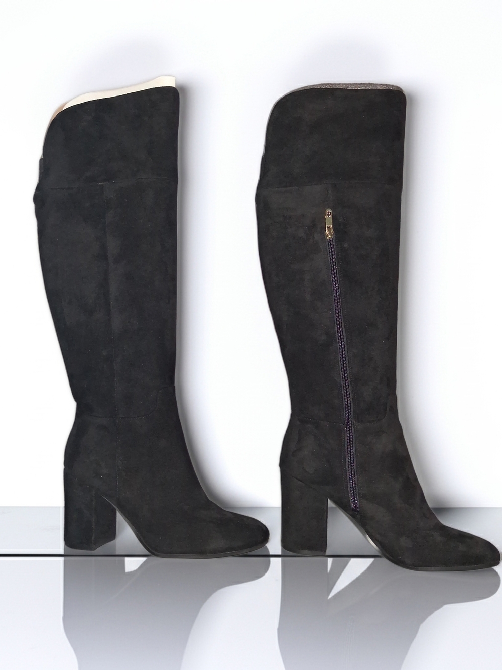 Tommy Hilfiger Black Suede Knee-High Block Heel Boots